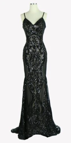 CLEARANCE - Aspeed L1982 Long Sequins Navy Blue Evening Gown V-Neck (Size XS)(Clearance Long Sequins Navy Blue Evening Gown V Neck With Spaghetti Straps Size Xs) -Dress Promotion Store L1982 aspeed black aab3b49c 72ef 4764 90a6 12d860e92d69