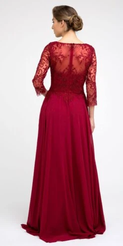 Juliet M11 Appliqued Long A-Line Dress Chiffon Quarter Sleeves(Appliqued Long Formal Dress Mauve With Quarter Sleeves) -Dress Promotion Store M11 juliet burgundy back 26d1265a 2bb9 48eb b2e1 b4b2898708db