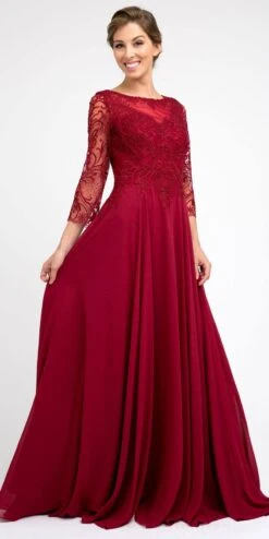 Juliet M11 Appliqued Long A-Line Dress Chiffon Quarter Sleeves(Appliqued Long Formal Dress Mauve With Quarter Sleeves) -Dress Promotion Store M11 juliet burgundy d56b3d64 ce28 41eb a143 53c7f7de34b0