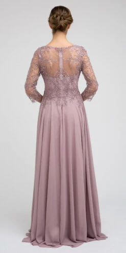 Juliet M11 Appliqued Long A-Line Dress Chiffon Quarter Sleeves(Appliqued Long Formal Dress Mauve With Quarter Sleeves) -Dress Promotion Store M11 juliet mauve back ad0d4ec7 d881 4a4b 9ec9 6ffa0288bb5f
