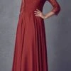 Juliet M11 Appliqued Long A-Line Dress Chiffon Quarter Sleeves(Appliqued Long Formal Dress Mauve With Quarter Sleeves)