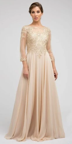 Juliet M12 Quarter Sleeved Embroidered Long A-Line Chiffon Dress(Quarter Sleeved Embroidered Long Formal Dress Mauve) -Dress Promotion Store M12 juliet champagne 584d4f58 4efe 4ea3 ba84 e8df15befc6c