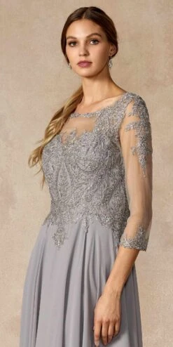 Juliet M12 Quarter Sleeved Embroidered Long A-Line Chiffon Dress(Quarter Sleeved Embroidered Long Formal Dress Mauve) -Dress Promotion Store M12 SILVER DETAIL