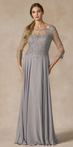 Juliet M12 Quarter Sleeved Embroidered Long A-Line Chiffon Dress(Quarter Sleeved Embroidered Long Formal Dress Mauve) -Dress Promotion Store M12 SILVER FRONT e546603a e179 4590 b0db 7d564cf085ef