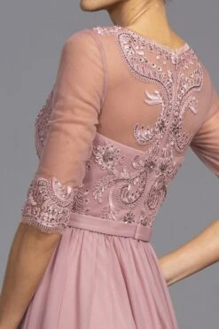CLEARANCE - Aspeed USA M2078 Sheer Mid-Length Sleeve Long Dress (Size M)(Sheer Mid Length Sleeve Long Mauve Formal Dress V Neck) -Dress Promotion Store M2078 aspeed dusty rose zoom back 2600a786 1594 4e40 9731 adfefc43ea53