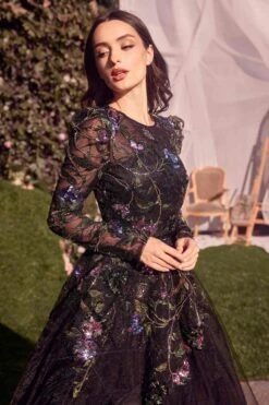 Andrea & Leo MA107 Dress Long Sleeve Black Embellished Ball Gown(Andrea Leo Ma107 Dress Long Sleeve Black Embellished Ball Gown) -Dress Promotion Store MA107 andrea and leo black zoom