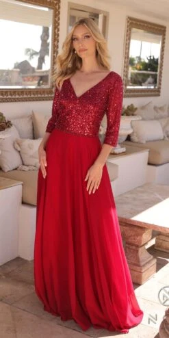 Nox Anabel MF103 Long Sequin Bodice 3/4 Sleeve A-line Gown(Nox Anabel Mf103 Long Sequin Bodice 3 4 Sleeve A Line Gown) -Dress Promotion Store MF103BURGUNDY10433 171f0df9 712e 443f ab01 b2a9c0588e74
