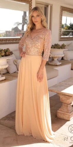 Nox Anabel MF103 Long Sequin Bodice 3/4 Sleeve A-line Gown(Nox Anabel Mf103 Long Sequin Bodice 3 4 Sleeve A Line Gown) -Dress Promotion Store MF103GOLD10496 96d3d154 b5b5 4196 bc27 1ff199b71e96