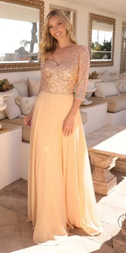 Nox Anabel MF103 Long Sequin Bodice 3/4 Sleeve A-line Gown(Nox Anabel Mf103 Long Sequin Bodice 3 4 Sleeve A Line Gown) -Dress Promotion Store MF103GOLD10504 3223f2e1 d182 4ee2 9e29 7991d16aef59