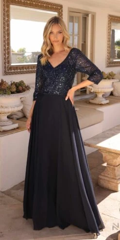 Nox Anabel MF103 Long Sequin Bodice 3/4 Sleeve A-line Gown(Nox Anabel Mf103 Long Sequin Bodice 3 4 Sleeve A Line Gown) -Dress Promotion Store MF103NAVY10571 da0df6f7 7aa2 4e88 95aa 2981e9fcc1f6