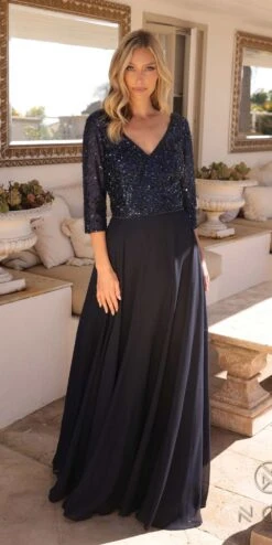 Nox Anabel MF103 Long Sequin Bodice 3/4 Sleeve A-line Gown(Nox Anabel Mf103 Long Sequin Bodice 3 4 Sleeve A Line Gown) -Dress Promotion Store MF103NAVY10575 64dda8db 2e5e 48a7 996a e74d4ee3b6b2