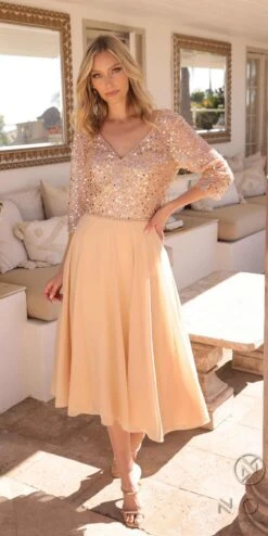 Nox Anabel MF104 Tea Length Sequin Bodice Short 3/4 Sleeve Dress(Nox Anabel Mf104 Tea Length Sequin Bodice Short 3 4 Sleeve Dress) -Dress Promotion Store MF104GOLD10615 9f7cdcd1 5b74 401c ac59 61849be8a1e1