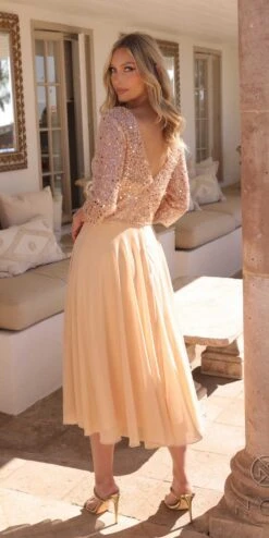 Nox Anabel MF104 Tea Length Sequin Bodice Short 3/4 Sleeve Dress(Nox Anabel Mf104 Tea Length Sequin Bodice Short 3 4 Sleeve Dress) -Dress Promotion Store MF104GOLD10640 2cd25d98 d47a 4efd a504 01ddfcb9c49d