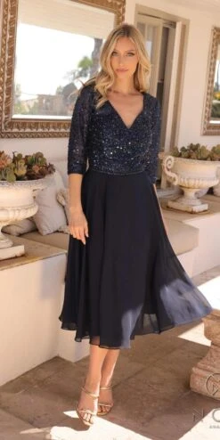 Nox Anabel MF104 Tea Length Sequin Bodice Short 3/4 Sleeve Dress(Nox Anabel Mf104 Tea Length Sequin Bodice Short 3 4 Sleeve Dress) -Dress Promotion Store MF104NAVYBLUE10658 2701163c 6f4a 4b8a b3f9 68ee0124c766