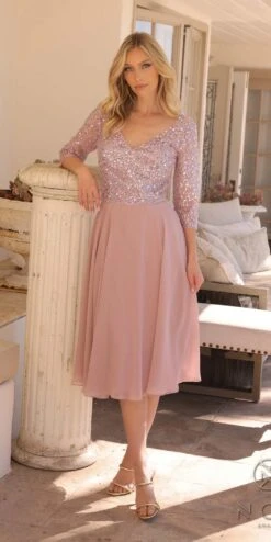 Nox Anabel MF104 Tea Length Sequin Bodice Short 3/4 Sleeve Dress(Nox Anabel Mf104 Tea Length Sequin Bodice Short 3 4 Sleeve Dress) -Dress Promotion Store MF104PALEMAUVE10698 8d422445 dc62 4781 9139 db6d0d7cdf30