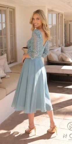 Nox Anabel MF104 Tea Length Sequin Bodice Short 3/4 Sleeve Dress(Nox Anabel Mf104 Tea Length Sequin Bodice Short 3 4 Sleeve Dress) -Dress Promotion Store MF104SEABLUE10771 0f05c0df a2ae 4c4f af25 6f5dcc8993cc