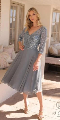 Nox Anabel MF104 Tea Length Sequin Bodice Short 3/4 Sleeve Dress(Nox Anabel Mf104 Tea Length Sequin Bodice Short 3 4 Sleeve Dress) -Dress Promotion Store MF104SMOKYBLUE10781 5a5e4d84 eba1 43e2 a7e8 97854e979d15