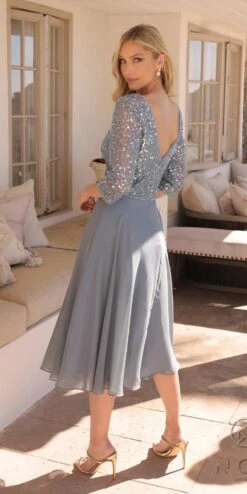 Nox Anabel MF104 Tea Length Sequin Bodice Short 3/4 Sleeve Dress(Nox Anabel Mf104 Tea Length Sequin Bodice Short 3 4 Sleeve Dress) -Dress Promotion Store MF104SMOKYBLUE10794 7ec2ccf4 24d9 4755 964a 5c2c2a5594ac