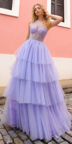 Nox Anabel P1400 Long Tiered Tulle Skirt Corset A-Line Ball Gown(Nox Anabel P1400 Long Tiered Tulle Skirt Corset A Line Ball Gown)