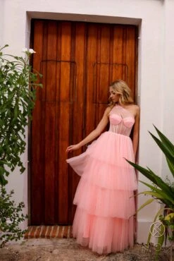 Nox Anabel P1400 Long Tiered Tulle Skirt Corset A-Line Ball Gown(Nox Anabel P1400 Long Tiered Tulle Skirt Corset A Line Ball Gown) -Dress Promotion Store P1400PINK 1