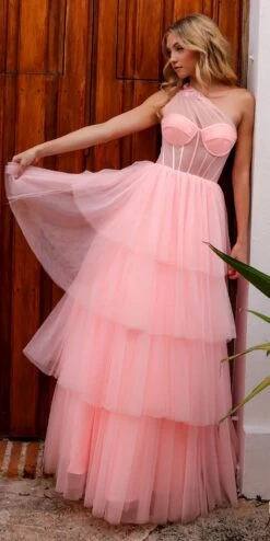 Nox Anabel P1400 Long Tiered Tulle Skirt Corset A-Line Ball Gown(Nox Anabel P1400 Long Tiered Tulle Skirt Corset A Line Ball Gown) -Dress Promotion Store P1400PINK 3