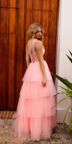 Nox Anabel P1400 Long Tiered Tulle Skirt Corset A-Line Ball Gown(Nox Anabel P1400 Long Tiered Tulle Skirt Corset A Line Ball Gown) -Dress Promotion Store P1400PINK 4
