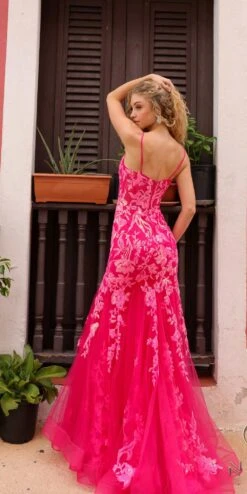 Nox Anabel Q1390 Long Fitted Sequin Applique Trumpet Skirt Gown(Nox Anabel Q1390 Long Fitted Sequin Applique Trumpet Skirt Gown) -Dress Promotion Store Q1390CORAL 2