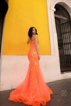 Nox Anabel Q1390 Long Fitted Sequin Applique Trumpet Skirt Gown(Nox Anabel Q1390 Long Fitted Sequin Applique Trumpet Skirt Gown) -Dress Promotion Store Q1390NEONORANGE 3