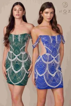 Nox Anabel Q839 Short Off The Shoulder Beaded Cocktail Dress(Nox Anabel Q839 Short Off The Shoulder Beaded Cocktail Dress) -Dress Promotion Store Q839 nox anabel royal emerald