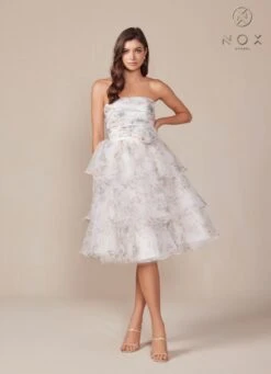 Nox Anabel Q842 Floral Print A-Line Tea Length Dress(Nox Anabel Q842 Floral Print A Line Tea Length Dress) -Dress Promotion Store Q842 nox anabel white