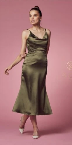 Nox Anabel R1027 Tea Midi-Length Formal Gown With Cowl Neckline(Tea Midi Length Formal Gown With Cowl Neckline By Nox Anabel R1027) -Dress Promotion Store R1027 OLIVE 12