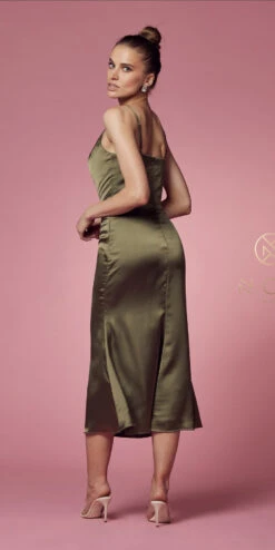 Nox Anabel R1027 Tea Midi-Length Formal Gown With Cowl Neckline(Tea Midi Length Formal Gown With Cowl Neckline By Nox Anabel R1027) -Dress Promotion Store R1027 OLIVE 42