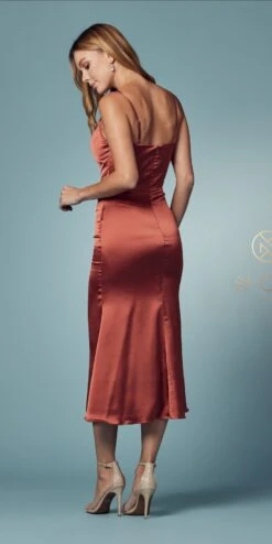 Nox Anabel R1027 Tea Midi-Length Formal Gown With Cowl Neckline(Tea Midi Length Formal Gown With Cowl Neckline By Nox Anabel R1027) -Dress Promotion Store R1027 RUSTYROSE 35