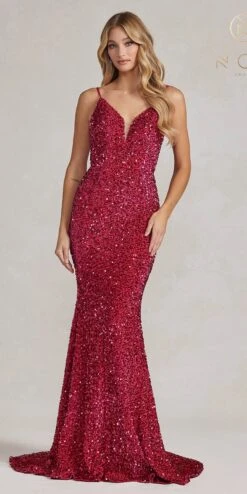 Nox Anabel R1071 Floor Length Sheath Sequin Dress(Nox Anabel R1071 Floor Length Sheath Sequin Dress) -Dress Promotion Store R1071 FUCHSIA 1