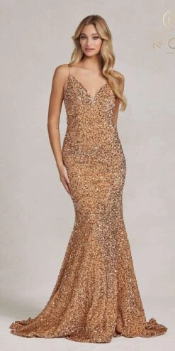 Nox Anabel R1071 Floor Length Sheath Sequin Dress(Nox Anabel R1071 Floor Length Sheath Sequin Dress) -Dress Promotion Store R1071 GOLD 1
