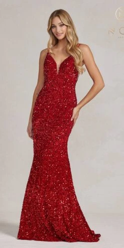 Nox Anabel R1071 Floor Length Sheath Sequin Dress(Nox Anabel R1071 Floor Length Sheath Sequin Dress) -Dress Promotion Store R1071 RED 2
