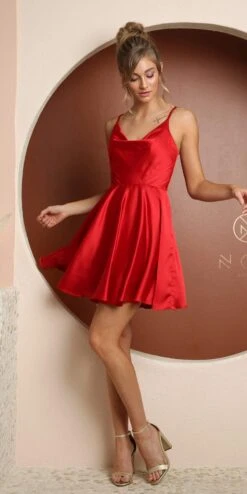 Nox Anabel R759 Fit And Flare Cowl Neckline Short Dress(Nox Anabel R759 Fit And Flare Cowl Neckline Short Dress) -Dress Promotion Store R759 RED 5