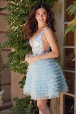 Nox Anabel R883 Dress V-Neck A-Line Tiered Ruffled Skirt(Nox Anabel R883 Dress V Neck A Line Tiered Ruffled Skirt) 18 Nox Anabel R883 Dress V-Neck A-Line Tiered Ruffled Skirt(Nox Anabel R883 Dress V Neck A Line Tiered Ruffled Skirt) -Dress Promotion Store R883 LIGHTBLUE 17