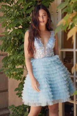 Nox Anabel R883 Dress V-Neck A-Line Tiered Ruffled Skirt(Nox Anabel R883 Dress V Neck A Line Tiered Ruffled Skirt) 16 Nox Anabel R883 Dress V-Neck A-Line Tiered Ruffled Skirt(Nox Anabel R883 Dress V Neck A Line Tiered Ruffled Skirt) -Dress Promotion Store R883 LIGHTBLUE 4