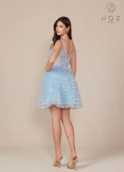 Nox Anabel R883 Dress V-Neck A-Line Tiered Ruffled Skirt(Nox Anabel R883 Dress V Neck A Line Tiered Ruffled Skirt) 20 Nox Anabel R883 Dress V-Neck A-Line Tiered Ruffled Skirt(Nox Anabel R883 Dress V Neck A Line Tiered Ruffled Skirt) -Dress Promotion Store R883 nox anabel baby blue