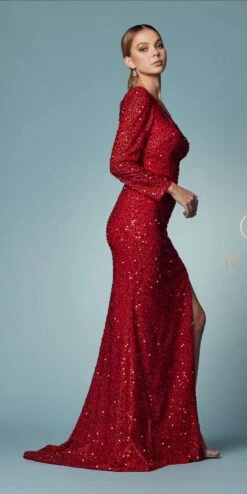 Nox Anabel S1013 One Sleeve Shoulder Strap Sequins/Beading Fitted Gown(One Sleeve Shoulder Strap Sequins Beading Fitted Gown By Nox Anabel S1013) -Dress Promotion Store S1013 RED 50