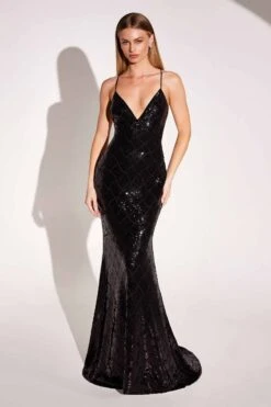 Ladivine Amoris T1001 Long Fitted Sequin V-Neck Evening Gown(Ladivine Amoris T1001 Long Fitted Sequin V Neck Evening Gown)
