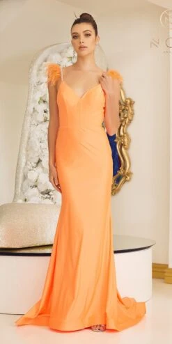 Nox Anabel T1138 Feather Shoulder Long Mermaid Gown(Nox Anabel T1138 Feather Shoulder Long Mermaid Gown)