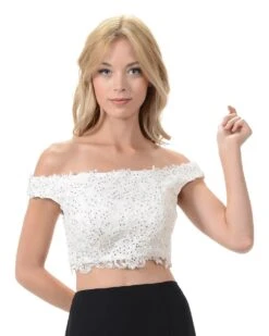 Poly USA | Ed Young T13 Off The Shoulder Lace Crop Top(Poly Usa T13 Stunning Off The Shoulder Lace Crop Top Off White)