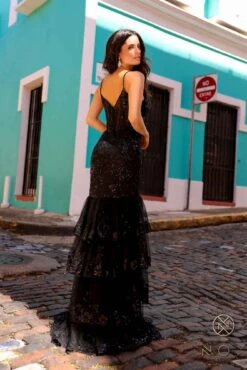 Nox Anabel T1337 Long Tiered Skirt Fitted Sequin Applique Mermaid Gown(Nox Anabel T1337 Long Tiered Skirt Fitted Sequin Applique Mermaid Gown) 13 Nox Anabel T1337 Long Tiered Skirt Fitted Sequin Applique Mermaid Gown(Nox Anabel T1337 Long Tiered Skirt Fitted Sequin Applique Mermaid Gown) -Dress Promotion Store T1337BLACK 1