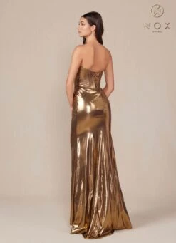 Nox Anabel T1499 Dress Strapless Metallic Satin Fitted Gown(Nox Anabel T1499 Dress Strapless Metallic Satin Fitted Gown) -Dress Promotion Store T1499 nox anabel gold back