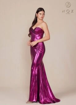 Nox Anabel T1499 Dress Strapless Metallic Satin Fitted Gown(Nox Anabel T1499 Dress Strapless Metallic Satin Fitted Gown) -Dress Promotion Store T1499 nox anabel magenta side