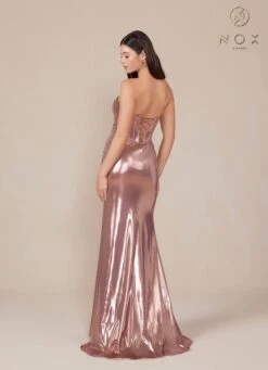 Nox Anabel T1499 Dress Strapless Metallic Satin Fitted Gown(Nox Anabel T1499 Dress Strapless Metallic Satin Fitted Gown) -Dress Promotion Store T1499 nox anabel rose gold back