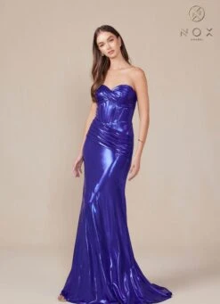 Nox Anabel T1499 Dress Strapless Metallic Satin Fitted Gown(Nox Anabel T1499 Dress Strapless Metallic Satin Fitted Gown) -Dress Promotion Store T1499 nox anabel royal