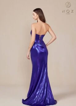 Nox Anabel T1499 Dress Strapless Metallic Satin Fitted Gown(Nox Anabel T1499 Dress Strapless Metallic Satin Fitted Gown) -Dress Promotion Store T1499 nox anabel royal back